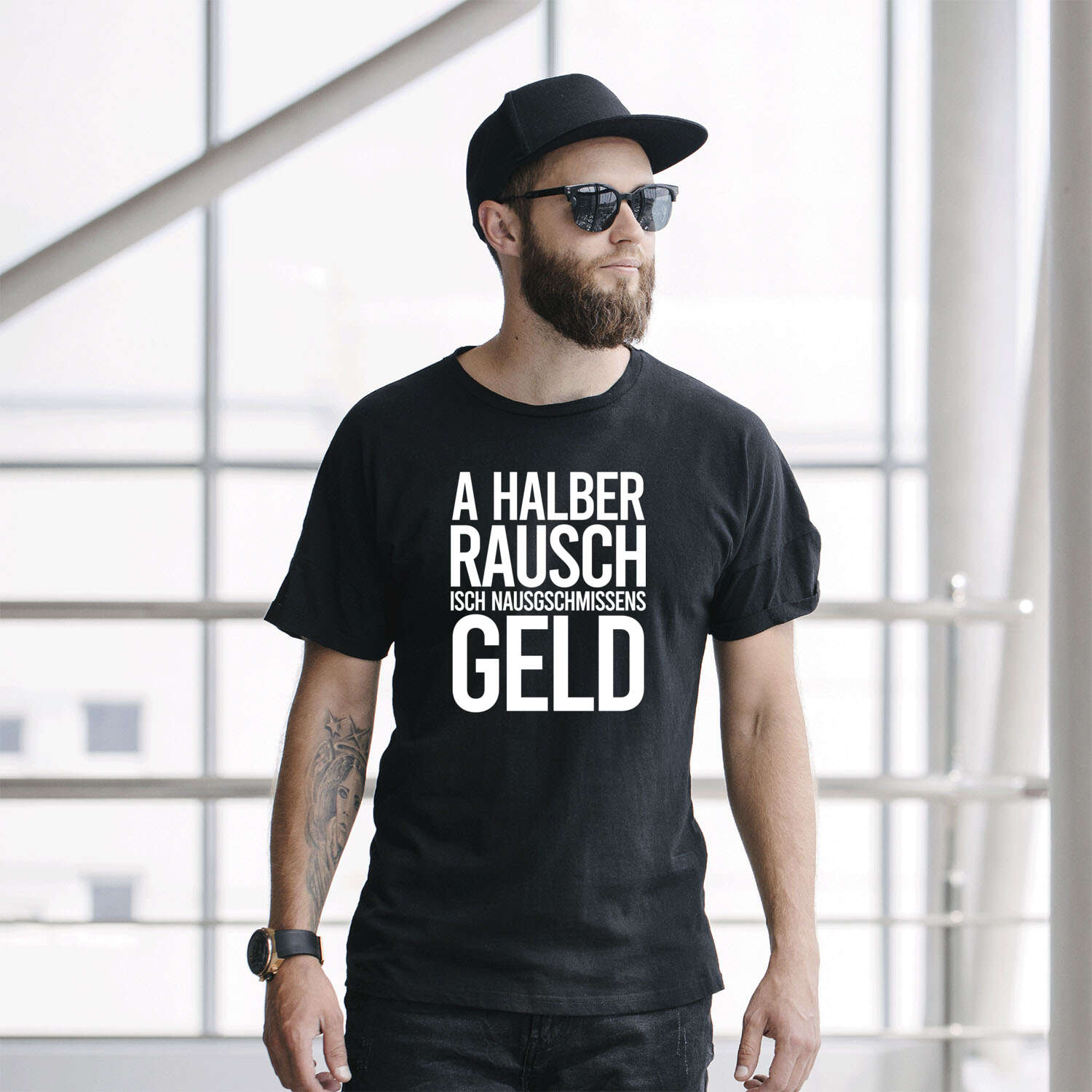 T-Shirt »A halber Rausch isch nausgschmissens Geld«, Design »Allgäuer Gschwätz«