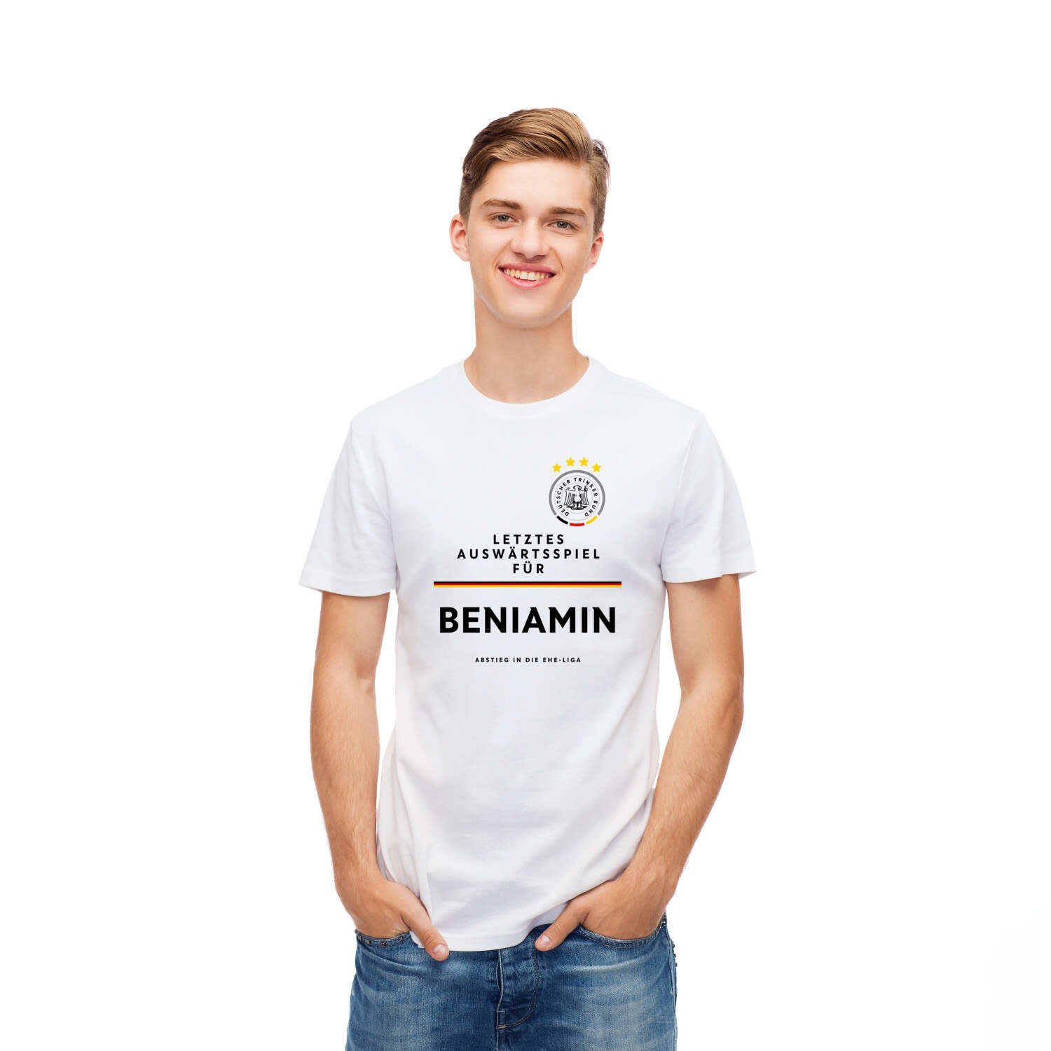 JGA T-Shirt »Letzte Auswärtstour« für den Namen »Beniamin«