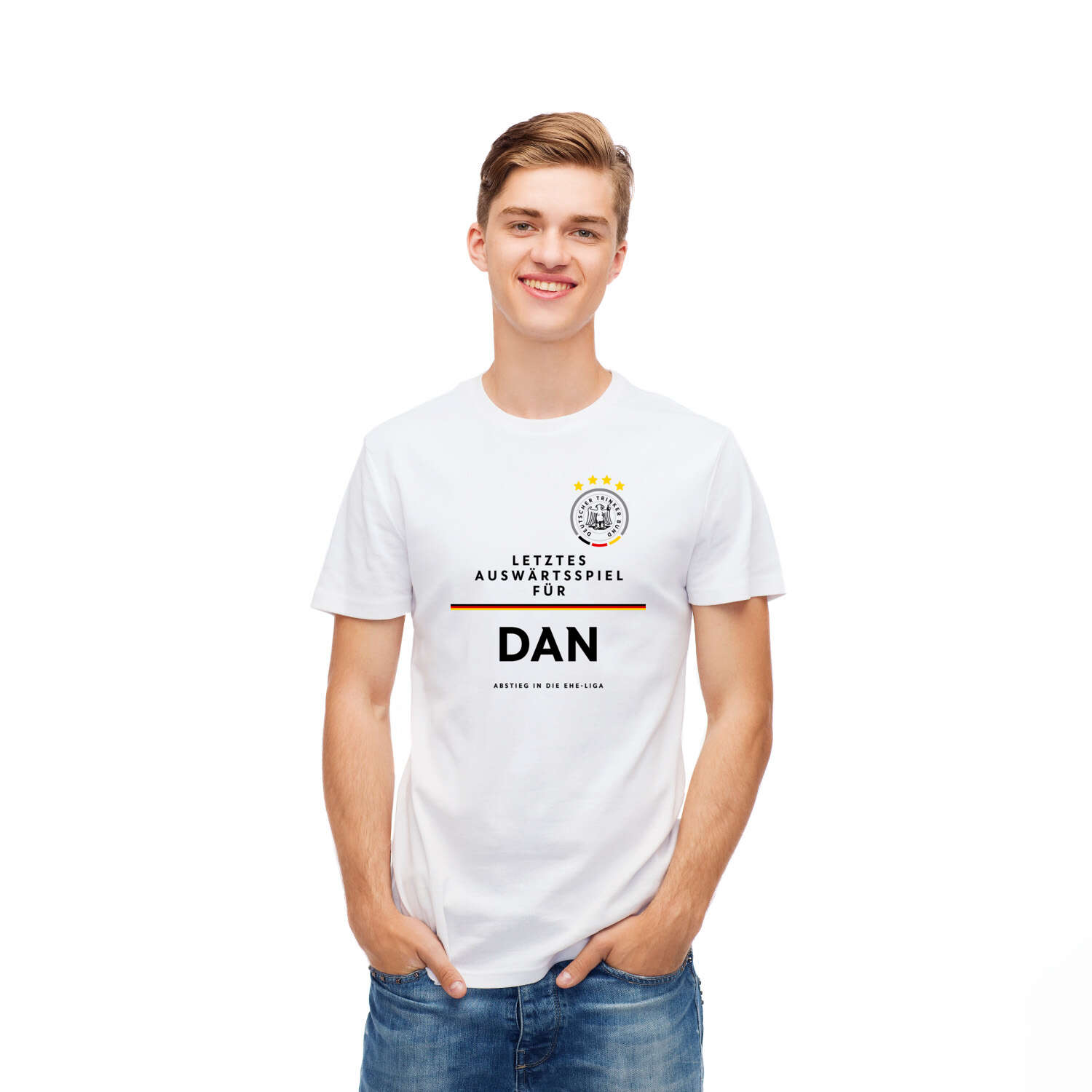 JGA T-Shirt »Letzte Auswärtstour« für den Namen »Dan«