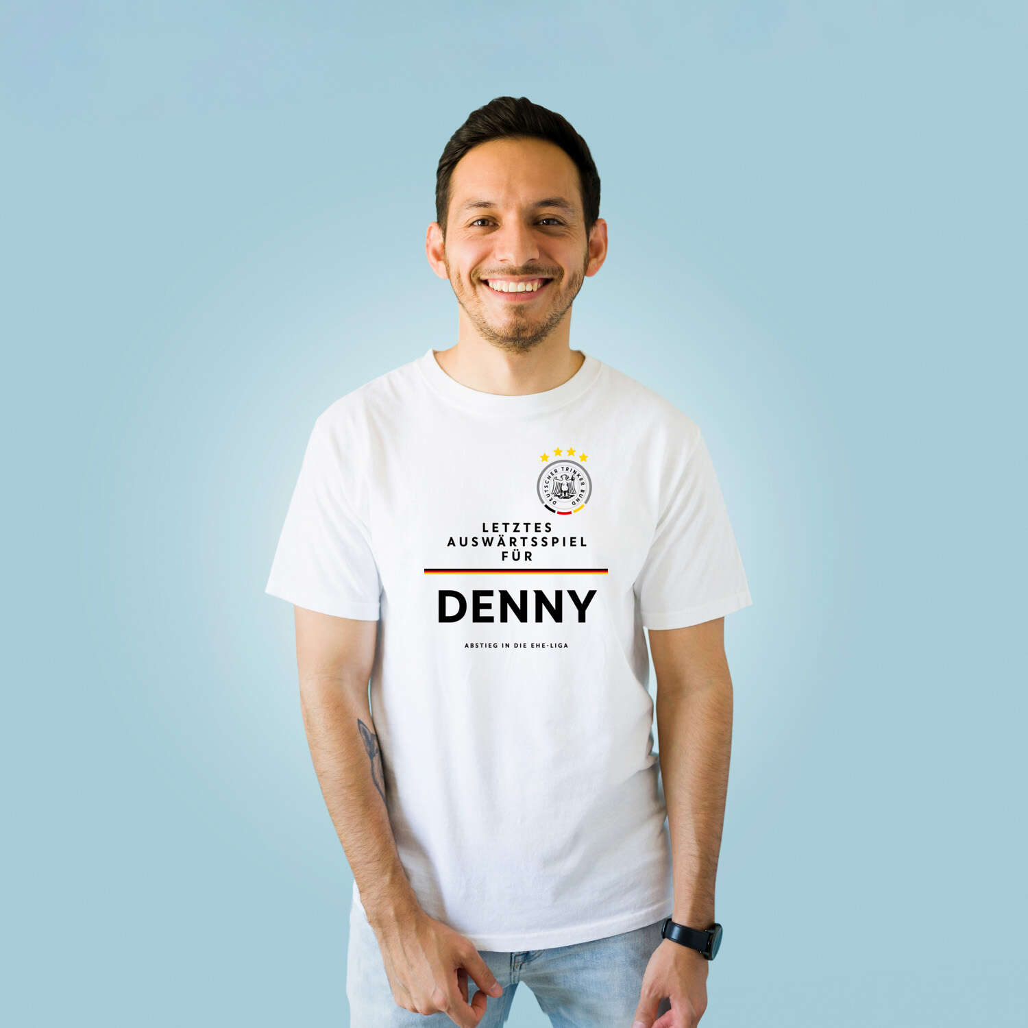 JGA T-Shirt »Letzte Auswärtstour« für den Namen »Denny«