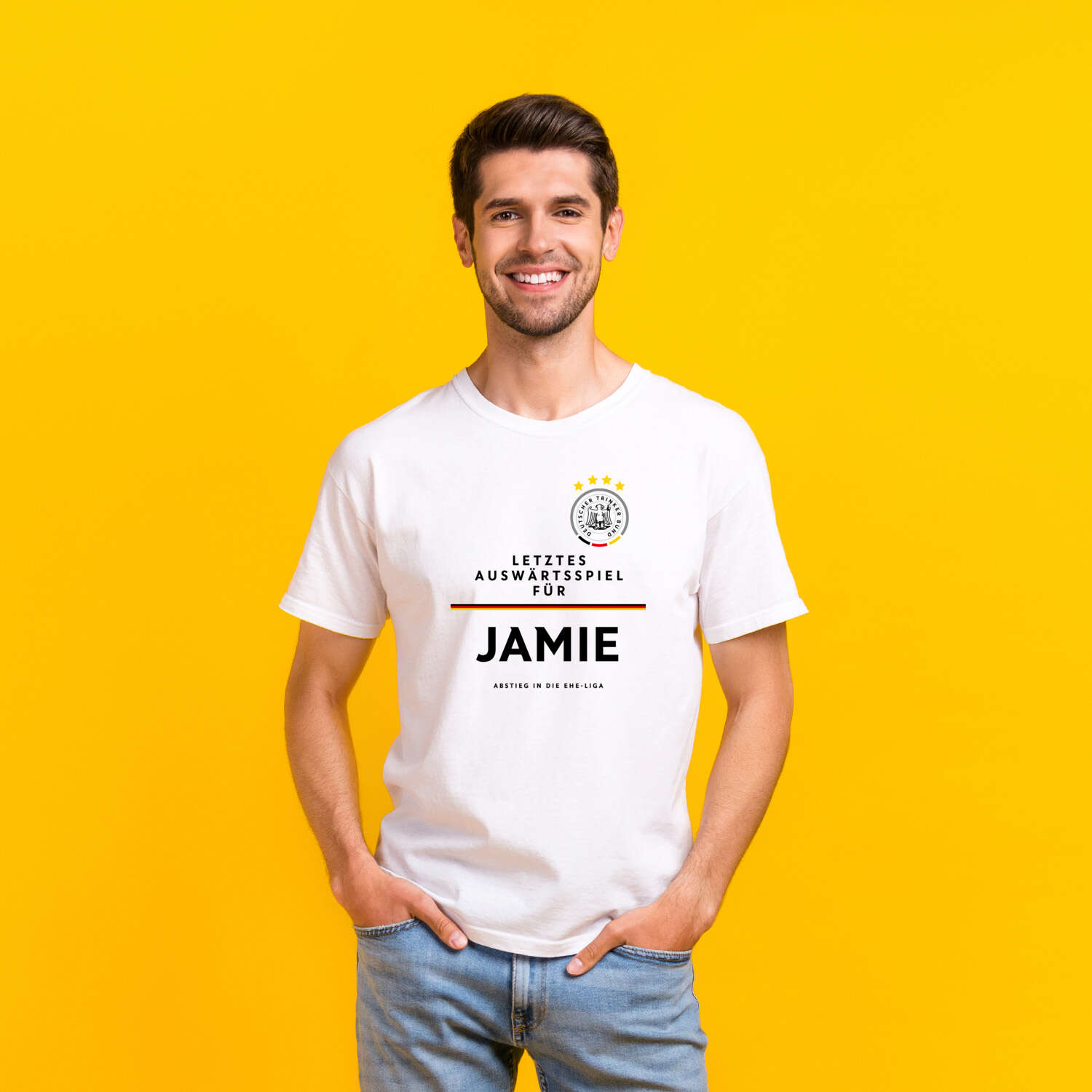 JGA T-Shirt »Letzte Auswärtstour« für den Namen »Jamie«