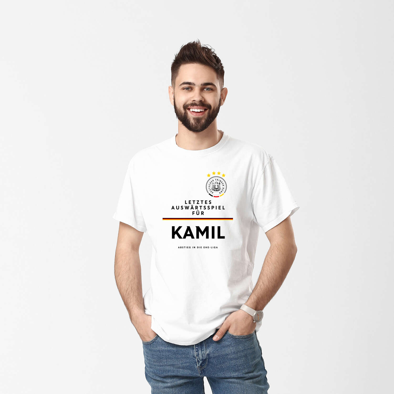 JGA T-Shirt »Letzte Auswärtstour« für den Namen »Kamil«