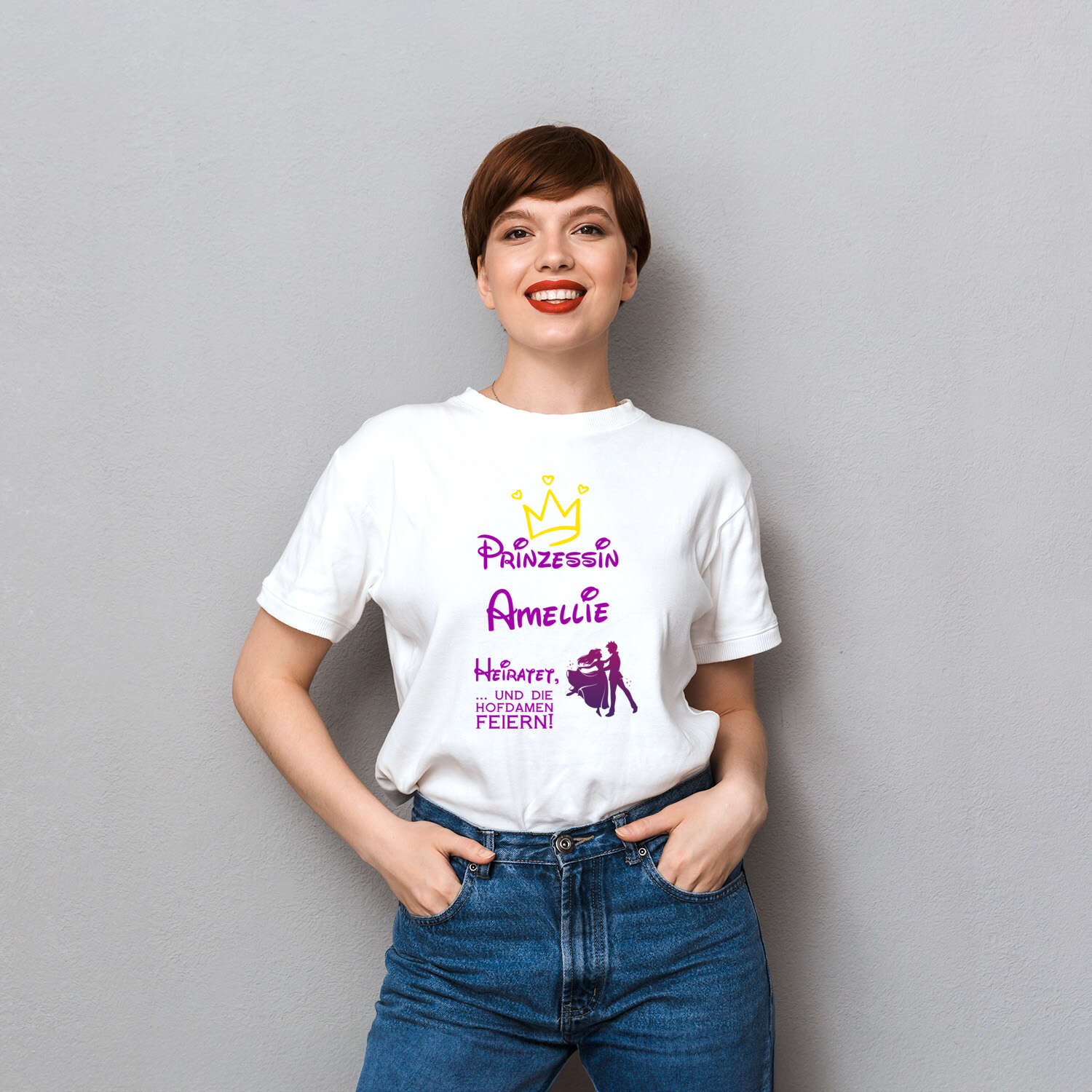 JGA T-Shirt »Prinzessin heiratet« für den Namen »Amellie«