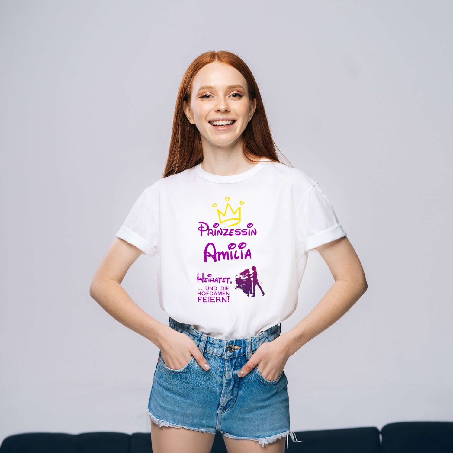 JGA T-Shirt »Prinzessin heiratet« für den Namen »Amilia«