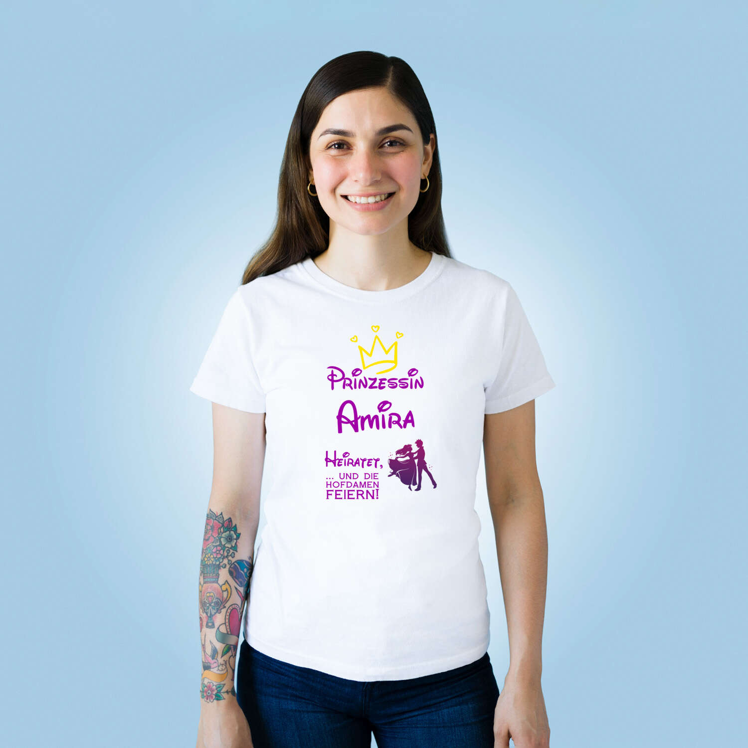 JGA T-Shirt »Prinzessin heiratet« für den Namen »Amira«