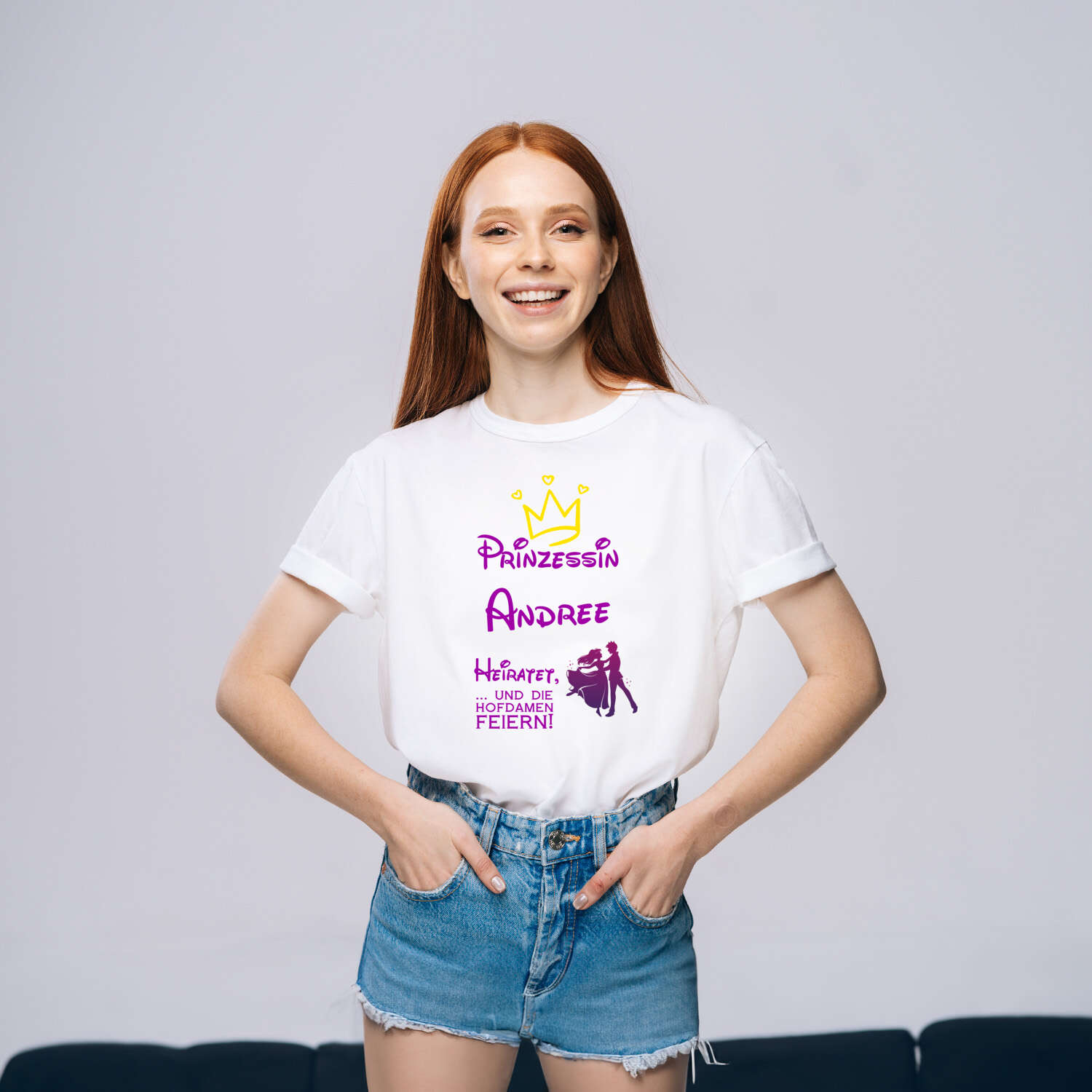 JGA T-Shirt »Prinzessin heiratet« für den Namen »Andree«