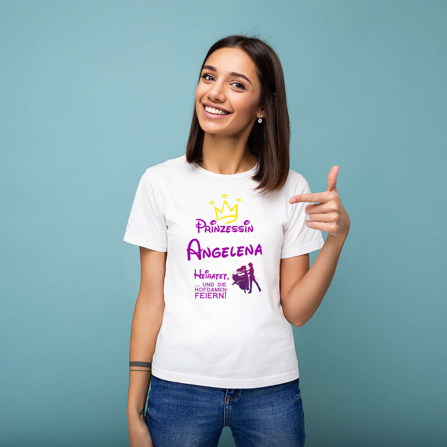 JGA T-Shirt »Prinzessin heiratet« für den Namen »Angelena«