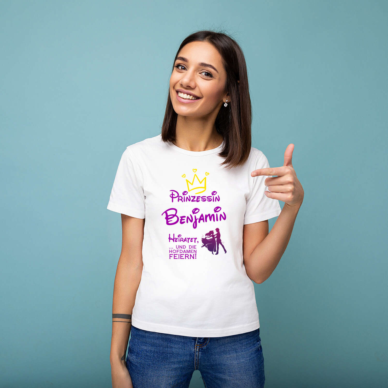 JGA T-Shirt »Prinzessin heiratet« für den Namen »Benjamin«