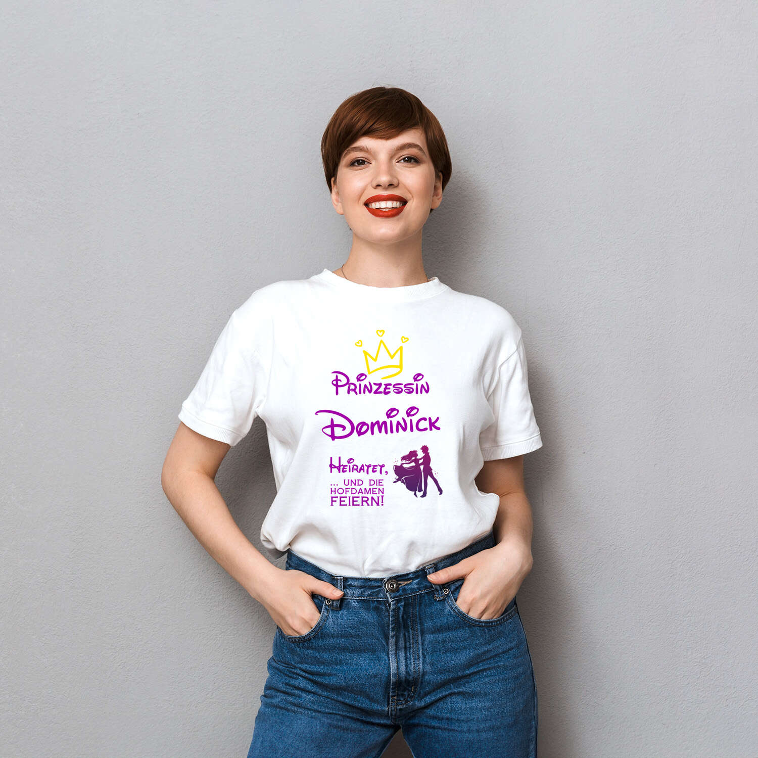 JGA T-Shirt »Prinzessin heiratet« für den Namen »Dominick«