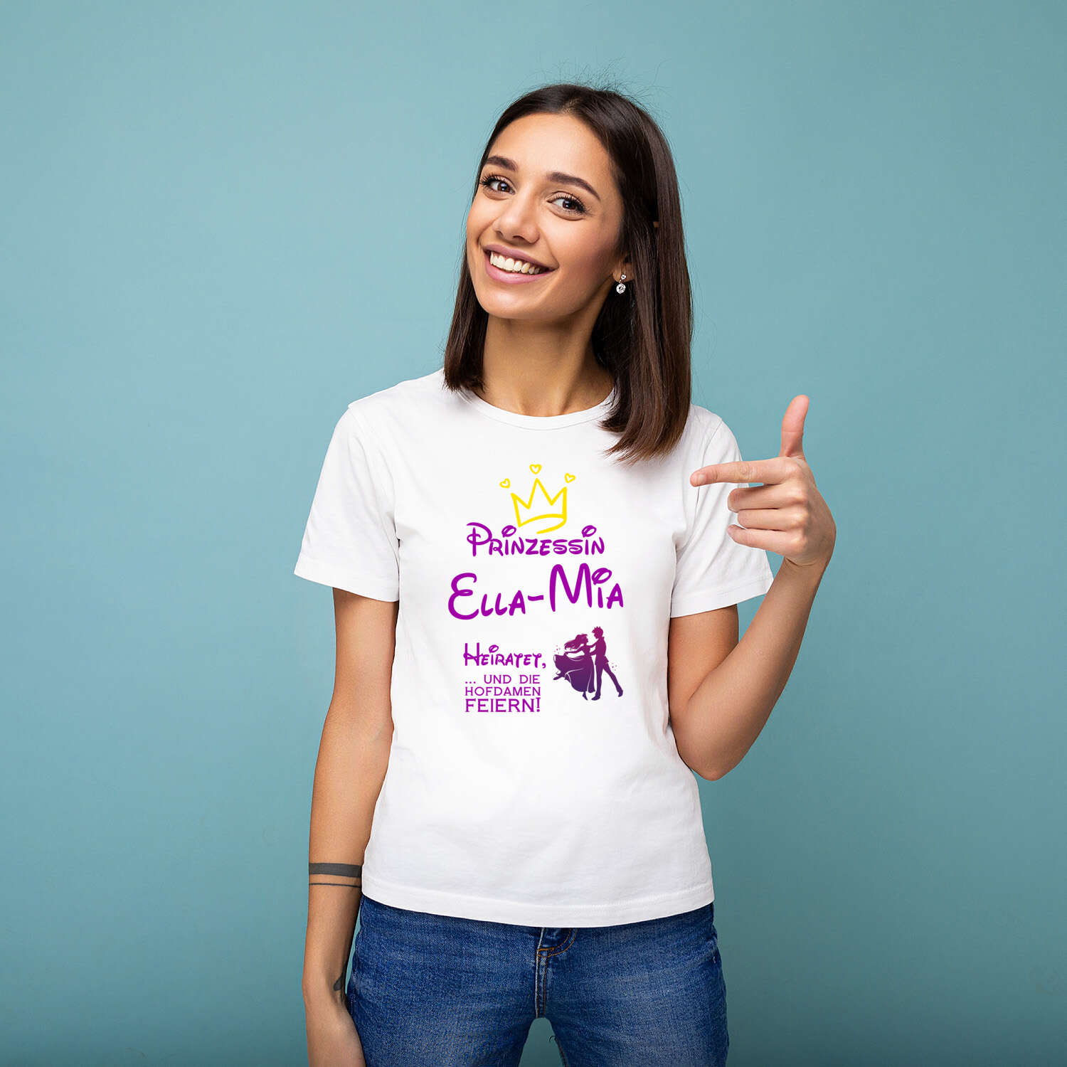 JGA T-Shirt »Prinzessin heiratet« für den Namen »Ella-Mia«