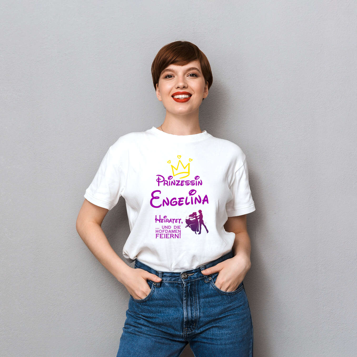 JGA T-Shirt »Prinzessin heiratet« für den Namen »Engelina«