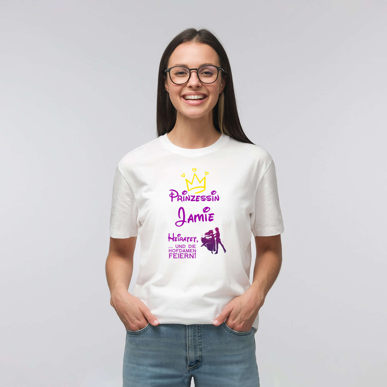 JGA T-Shirt »Prinzessin heiratet« für den Namen »Jamie«