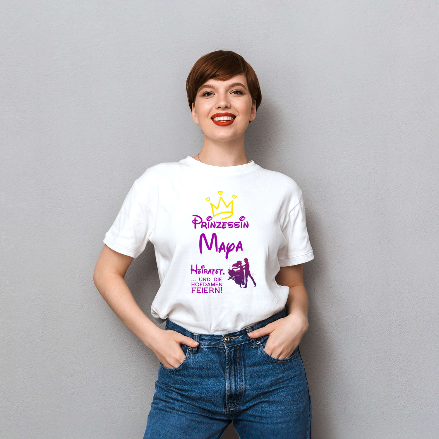 JGA T-Shirt »Prinzessin heiratet« für den Namen »Maya«